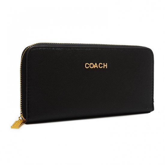 Coach Accordion Zip In Saffiano Large Black Wallets EUS | Coach Outlet Canada - Click Image to Close